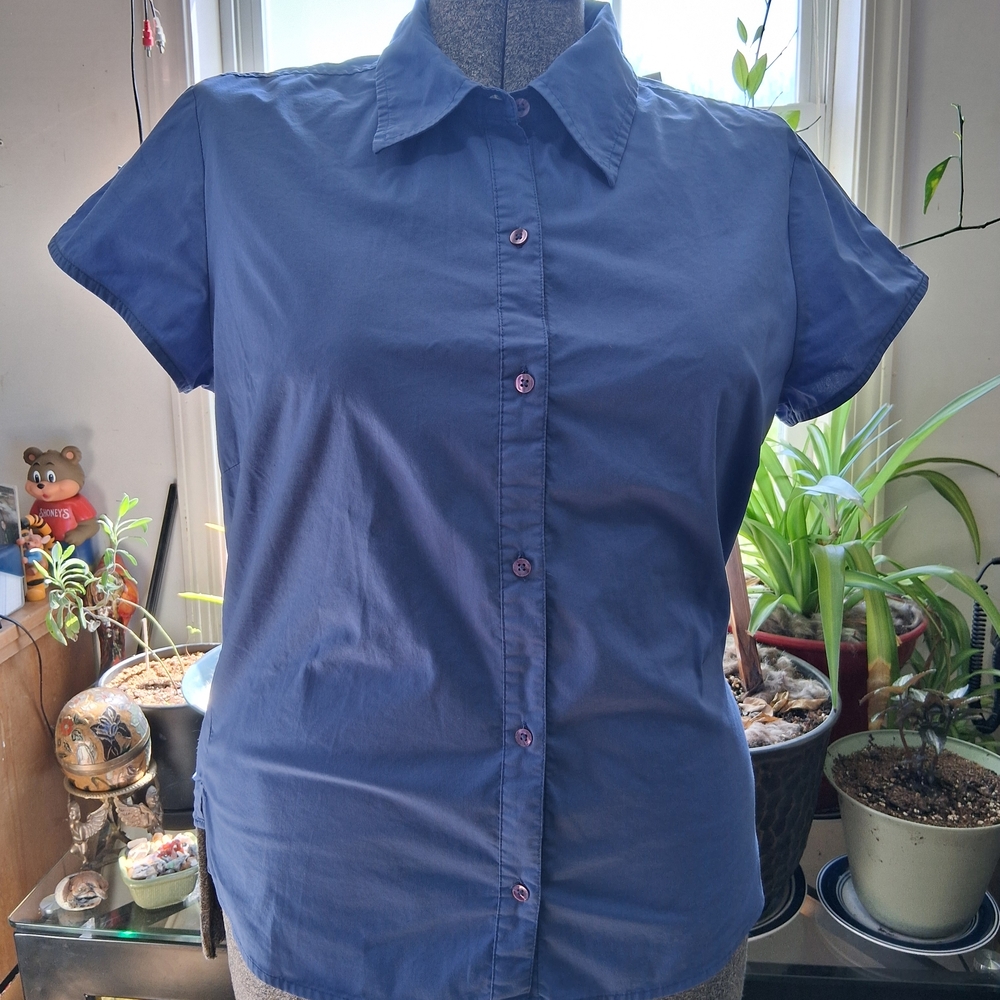 Old Navy Royal Blue Short-Sleeve Button-Up Shirt Cotton Blend